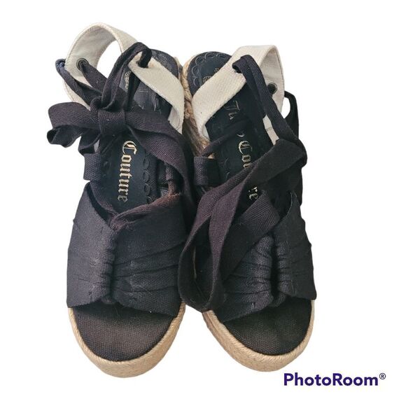 Juicy couture vintage wedge espadrile ankle tie strap sandals - Picture 1 of 7